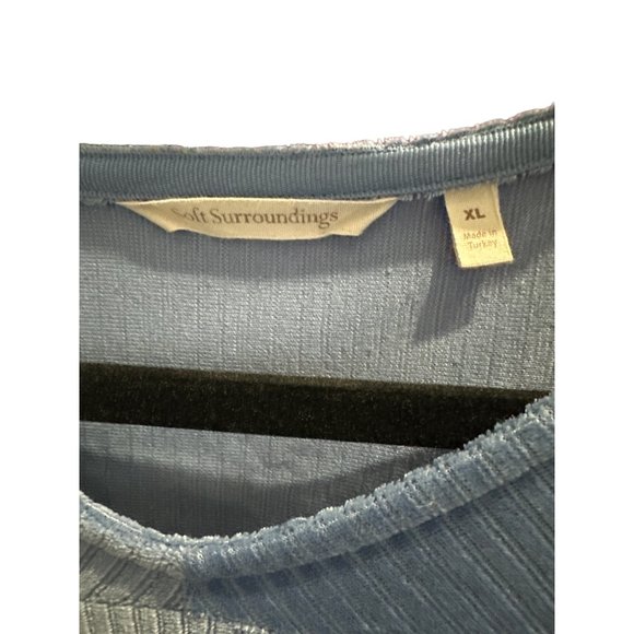 Soft Surroundings size XL light blue textured velour long sleeve v neck top - Picture 3 of 5